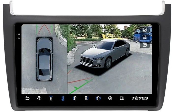 Магнитола для Volkswagen Polo 5 2009-2020 (рамка черная матовая) - Teyes CC3-2K-360 на Android 10, Быстрая, 2K QLED, CarPlay, 4G SIM-слот, 4 камеры в комплекте