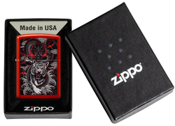 Зажигалка Zippo Dragon Tiger Design с покрытием Metallic Red, латунь/сталь, красная, 38x13x57 мм