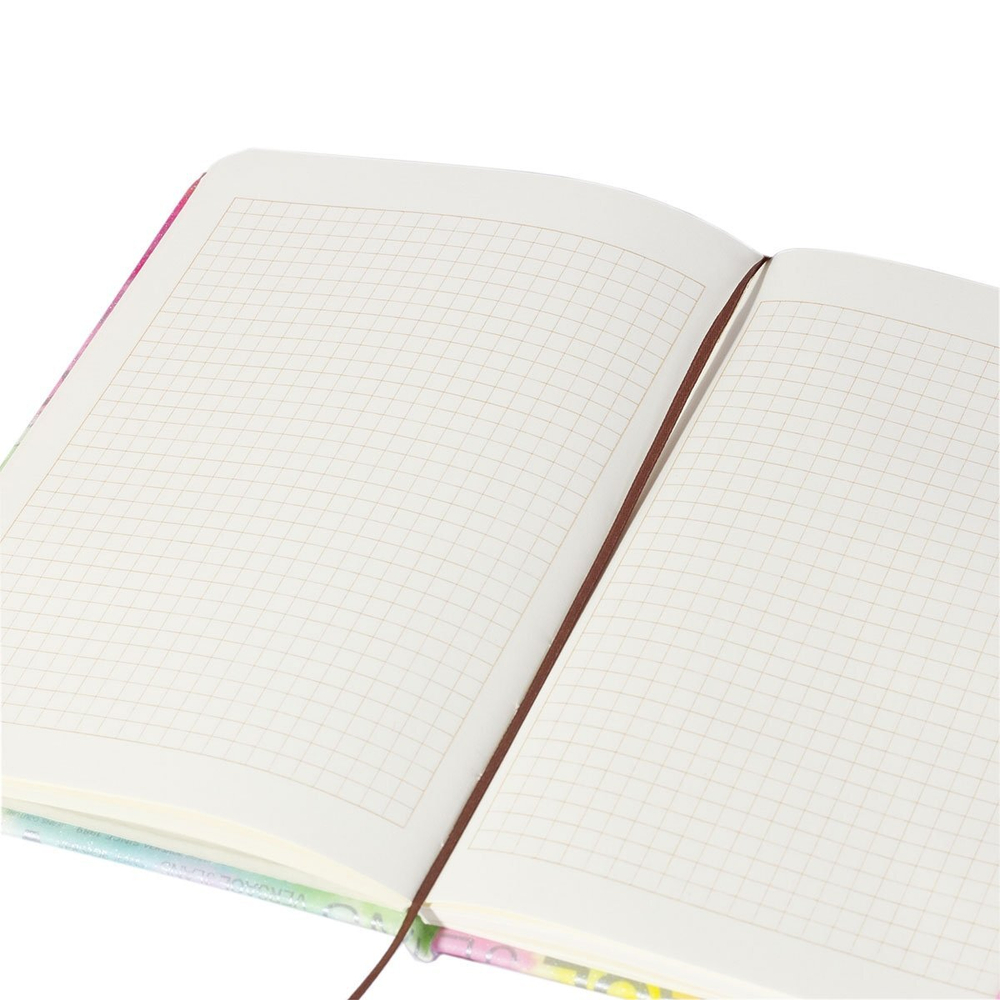 Записная книжка, А5, Alingar, 7БЦ, ПВХ (печать на мокром шелке), на резинке, клетка, 95 л., "Трендовые надписи", розовый