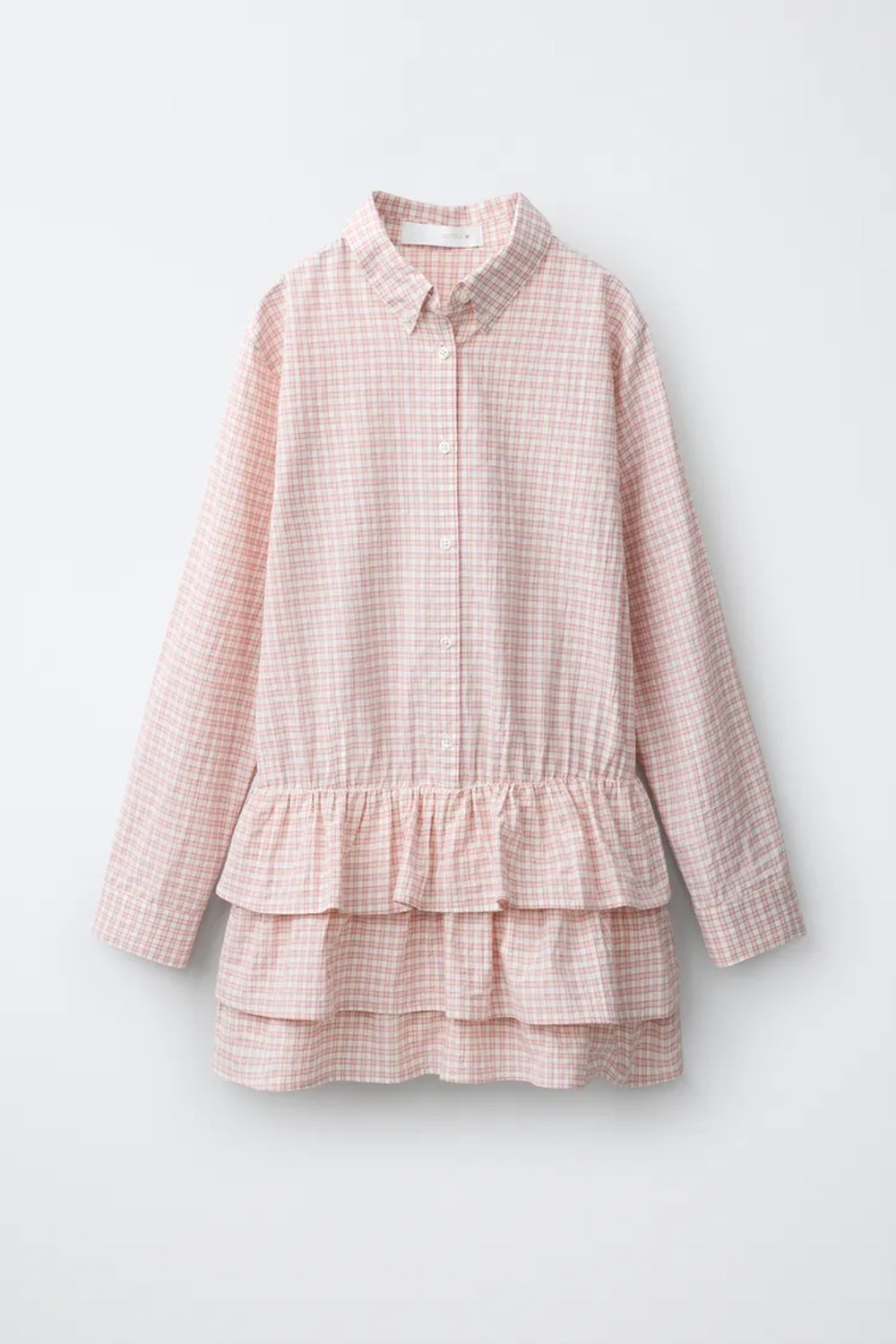 ZARA ПЛАТЬЕ-РУБАШКА В КЛЕТКУ С ОБОРКАМИ, РОЗОВЫЙ