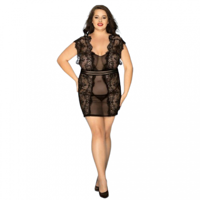 Бэби долл с рукавами и цветочным принтом (plus size)