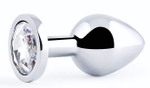 Анальная пробка SILVER PLUG MEDIUM с прозрачным кристаллом - 8,2 см. (Цвет: прозрачный)