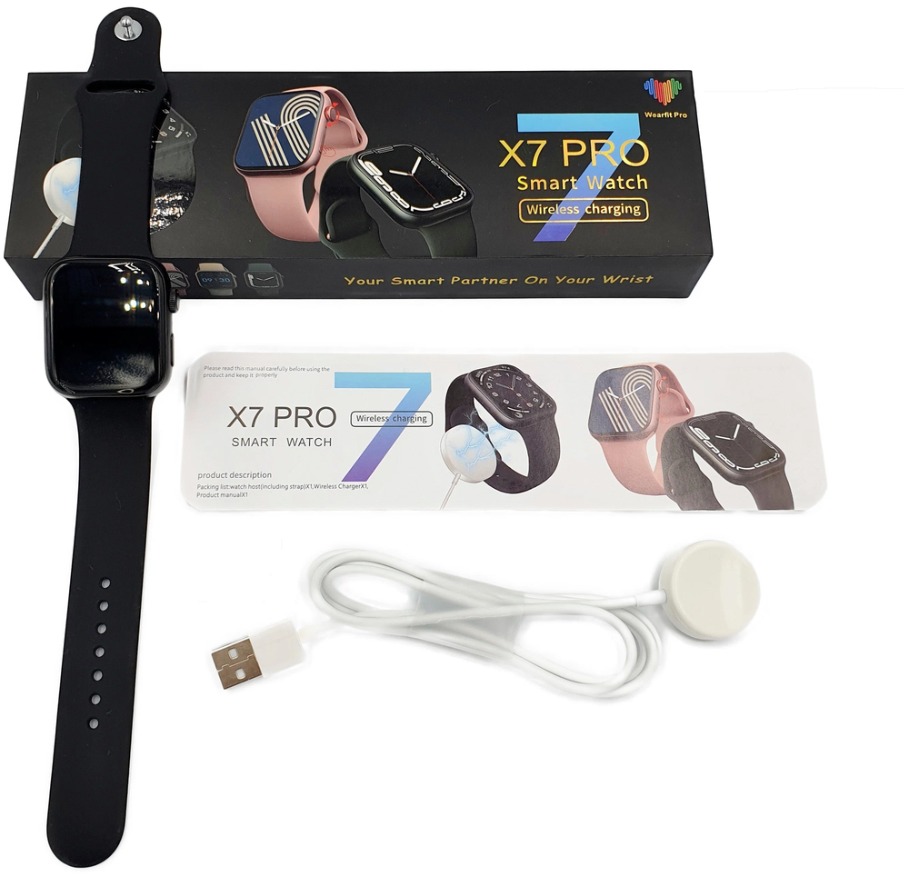 Умные смарт часы X7 PRO Smart Watch New 2022 / X7 про с беспроводной зарядкой, фитнес трекером, пульсометром / Идеальный подарок, 45mm, Black Черный