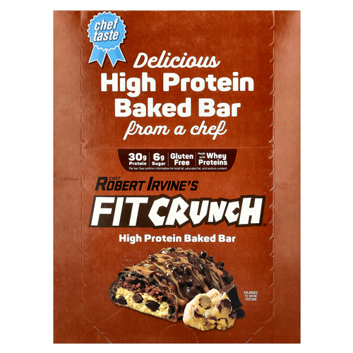 FITCRUNCH, Запеченный батончик с высоким содержанием протеина, тесто для шоколадного печенья, 12 батончиков, 88 г (3,1 унции)