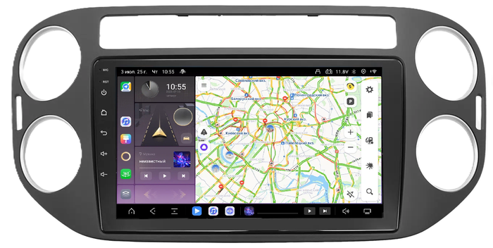 Магнитола для Volkswagen Tiguan 2011-2017 (рамка серая) - Kuberg OL-9908-2 QLed, Android 13, Быстрейшая, CarPlay, SIM-слот