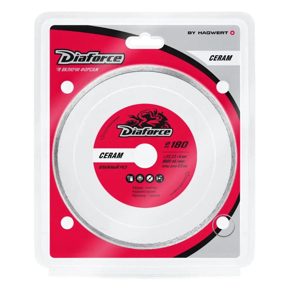 Диск алмазный CERAM 180х22,23х6х2,5 мм влажный рез DIAFORCE 503180
