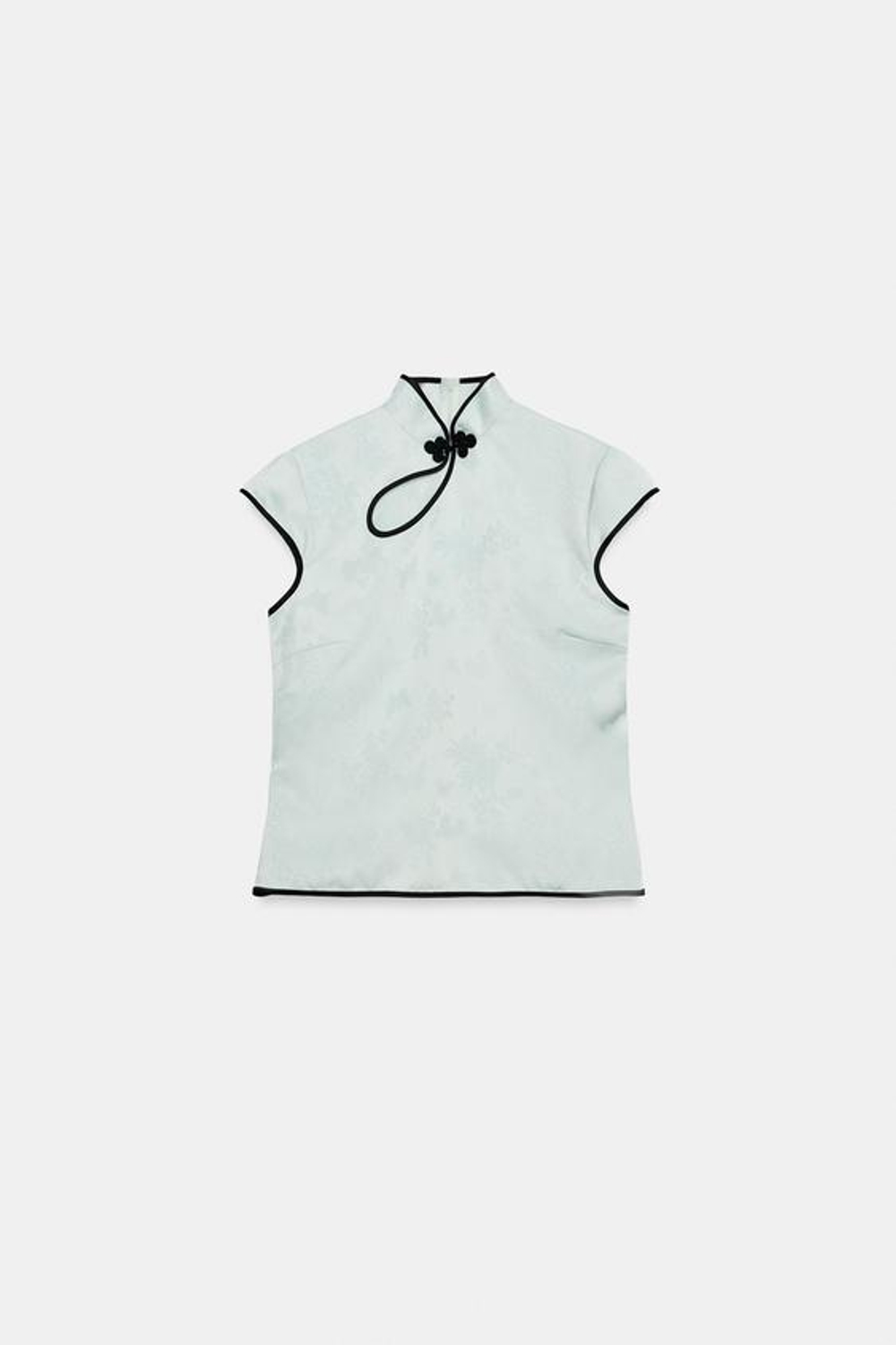 ZARA АТЛАСНЫЙ ТОП С КОНТРАСТНОЙ ОТДЕЛКОЙ И ЗАСТЕЖКОЙ, ЦВЕТ МОРСКОЙ ВОЛНЫ