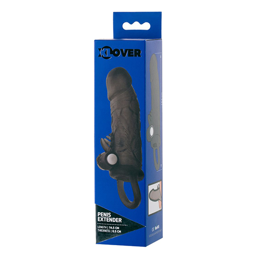 Чёрная насадка на пенис 14,5см с вибрацией ToyFa XLover 748035