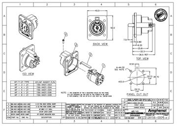Amphenol AP-4-21 - Панельный разъем "мама" 4 конт.,квадрат.фланец , корпус из термопласт., цвет черн