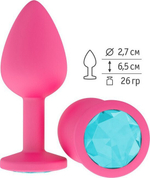 Маленькая розовая пробка с голубым кристаллом ONJOY Silicone Collection (Цвет: розовый с голубым)