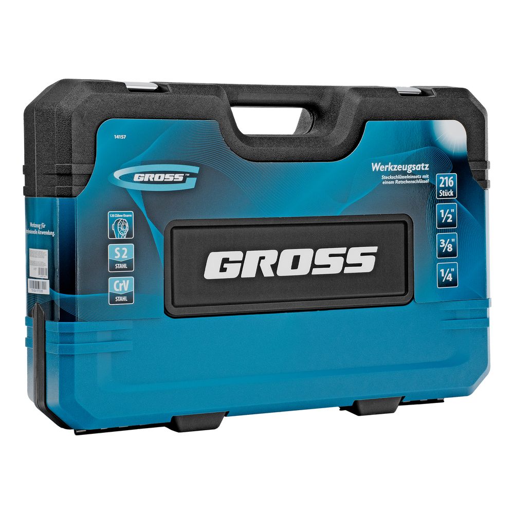 Набор инструментов, 1/2", 3/8", 1/4", CrV, 120 зубьев, 216 предметов Gross
