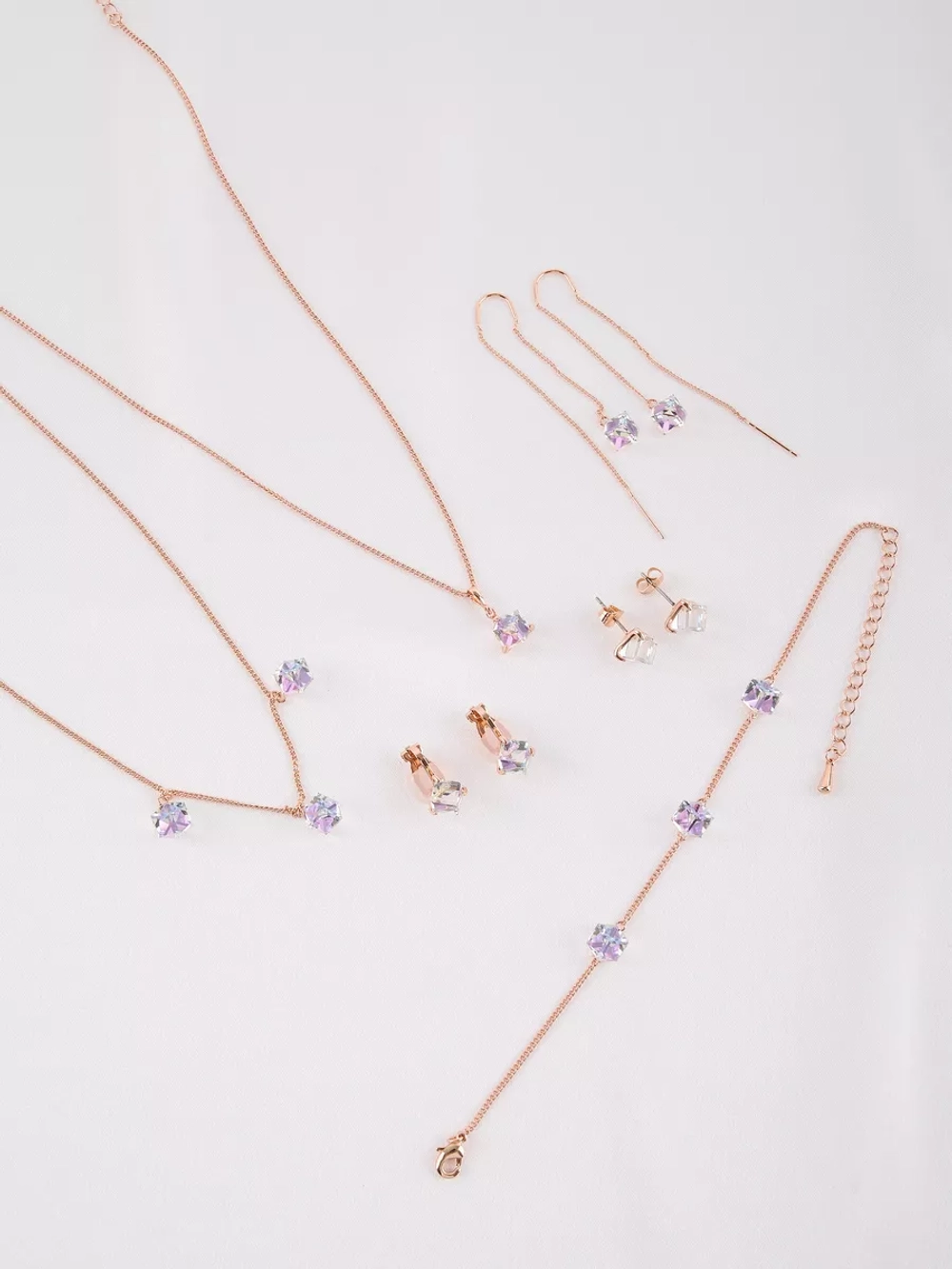 Клипсы Миражи с сиреневыми кристаллами Swarovski