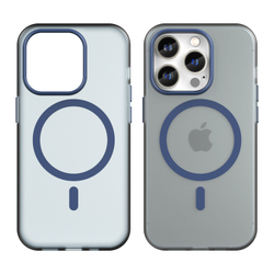 Мягкий усиленный чехол темно-синего цвета с поддержкой MagSafe для iPhone 14 Pro, серия Frosted Magnetic