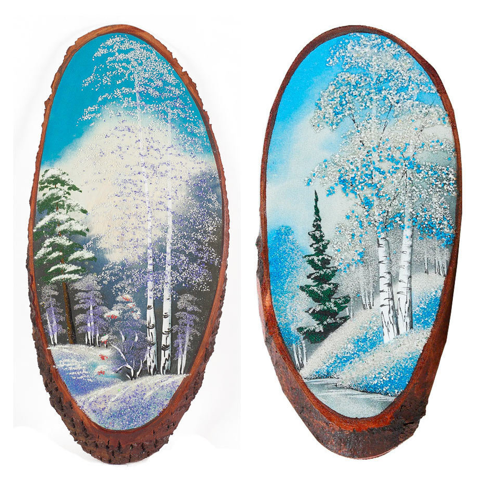 Панно на срезе дерева "Зима" вертикальное 50-55 см R112219