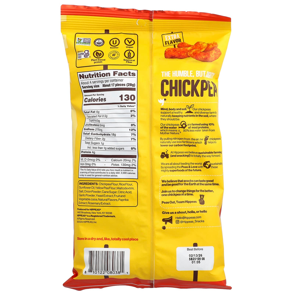 Hippeas, колечки из нута, острый вкус, 106 г (3,75 унции)