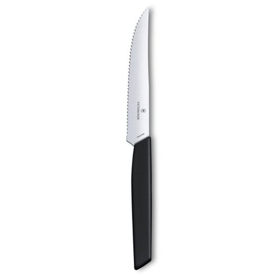 Кухонный нож Victorinox Мод. Swiss Modern для стейка, волнистое лезвие 12 см, чёрный #6.9003.12W