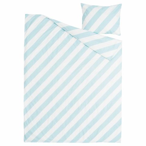 Комплект постельного белья IKEA SLOJSILJA (СЛЁЙСИЛЬЯ), Односпальный, Бело-голубой в полоску, 150x200, 50x80 см