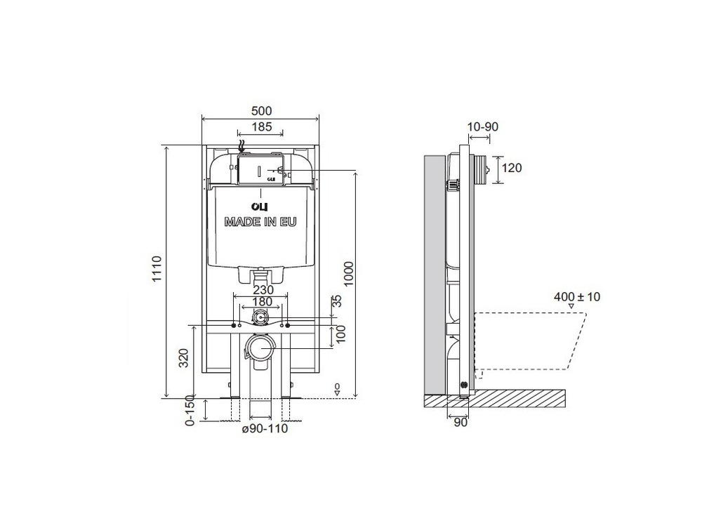 Инсталляция OLI 74 Plus Sanitarblock S90 для подвесного унитаза, 601803