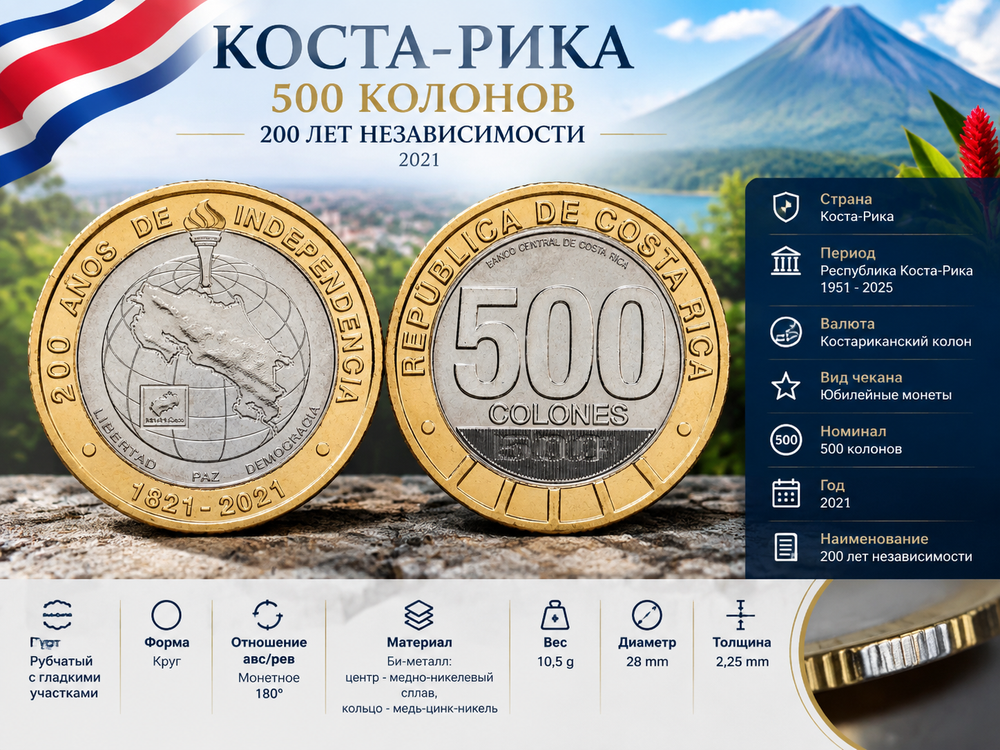 Коста-Рика 500 колонов, 2021 200 лет независимости