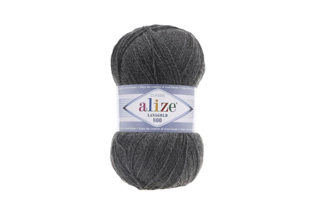 ALIZE "LANAGOLD 800", 49% шерсть, 51% акрил, 100 гр, 800 м, 182 средне-серый меланж