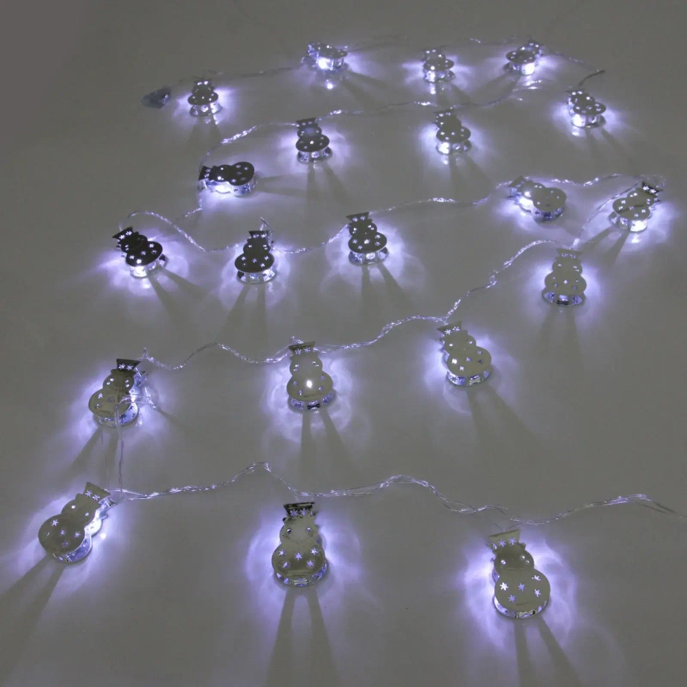 Гирлянда для дома «Серебряный снеговик» 4м 20 ламп LED, 3,7*6 см прозр.пров.,1 реж, IP-20, Белый (соединение)