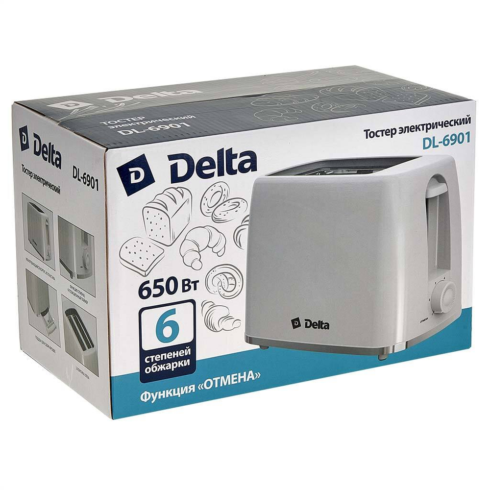 Тостер 650 Вт DELTA DL-6901 белый