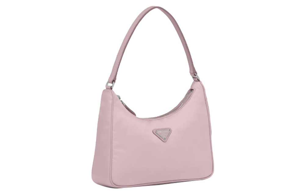 PRADA Re Edition Recycled Nylon Fabric With Saffiano Leather Trim Shoulder Bag, Handbag Mini Women"s Snow Pink