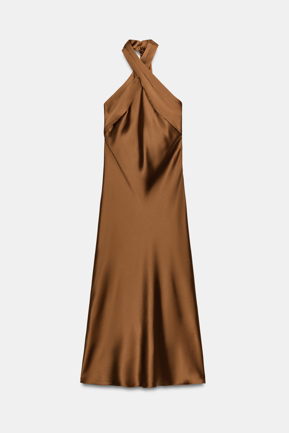 АТЛАСНОЕ ПЛАТЬЕ МИДИ ХАЛТЕР — ZARA
