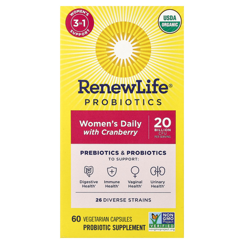 Renew Life, ежедневная добавка для женщин с клюквой, 60 вегетарианских капсул