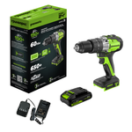 Дрель-шуруповерт ударная акк. Greenworks GD24DD60, 24V, б/щет, 30/60Нм,1х2Ач,ЗУ,кор (3704107CUA)