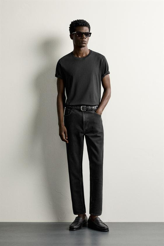 ZARA УКОРОЧЕННЫЕ ДЖИНСЫ SLIM FIT, ЧЕРНЫЙ
