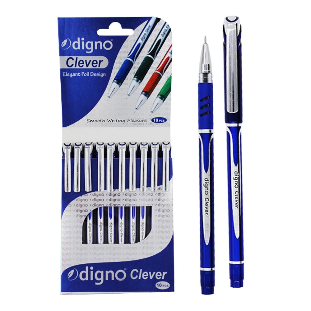 Ручка шариковая, масляная, Digno, синие чернила, серия "CLEVER", синий корпус, 10 шт Ручка шариковая, масляная, Digno, синие чернила, серия "CLEVER", синий корпус, 10 шт