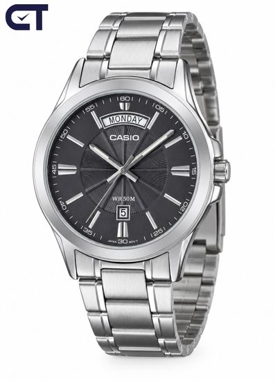 CASIO MTP-1381D-8A CASIO Collection / Enticer Men мужские наручные часы — серый циферблат, день недели, дата и строгий стальной стиль
