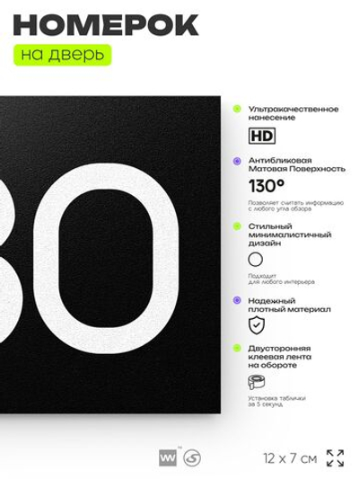 Номер на дверь 980, табличка на дверь для офиса, квартиры, кабинета, аудитории, склада, черная 120х70 мм, Айдентика Технолоджи