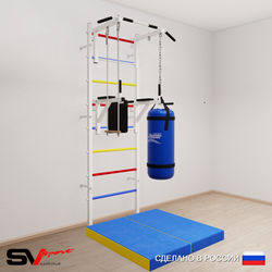 Шведская стенка Sv Sport усиленная 6736 (Турник стандарт/Брусья/Трапеция/Цепь/Мешок 22кг/Мат 1м)