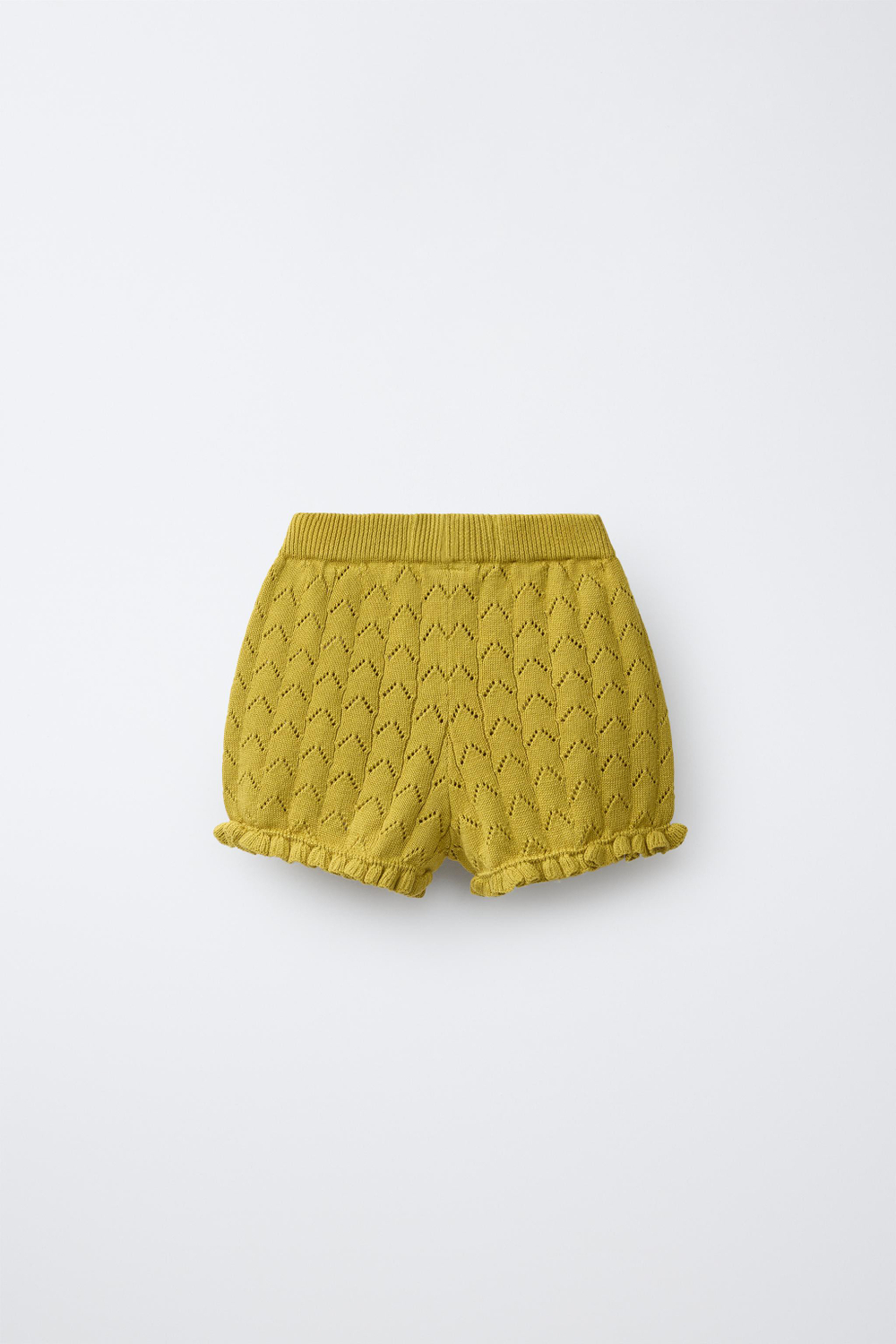 ZARA ТРИКОТАЖНЫЕ ШОРТЫ С ВЫШИВКОЙ ИЗ ХЛОПКА И ЛЬНА, ЦВЕТ ОЛИВКОВОГО МАСЛА