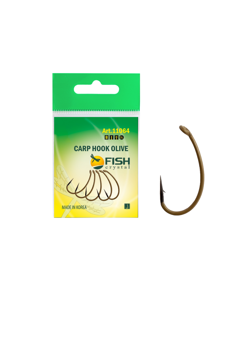 Крючок рыболовный Fish Crystal карповый CARP HOOK с ушком 11064 №6, покрытие OLIVE (5 упаковок)