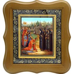 Сергий Радонежский благословляет Дмитрия Донского на Куликовскую битву. Икона на холсте