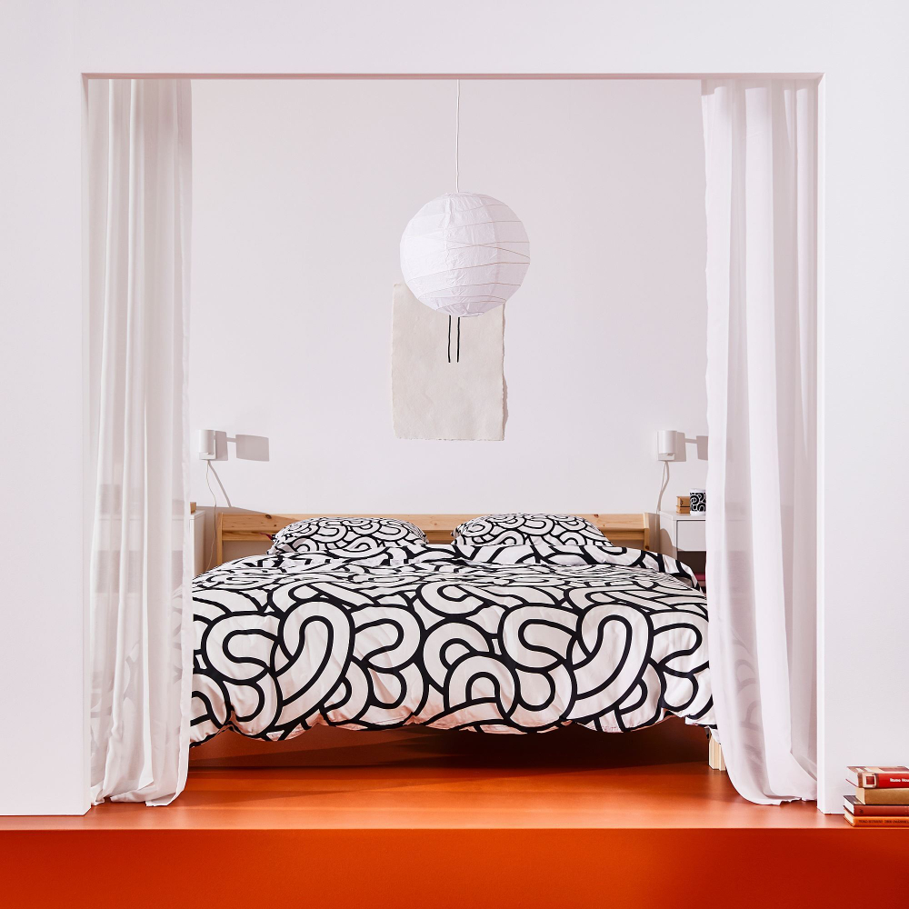Комплект постельного белья IKEA SOTRONN (СОТРЕНН), Двуспальный, Черно-белый, 240x220, 50х80 см