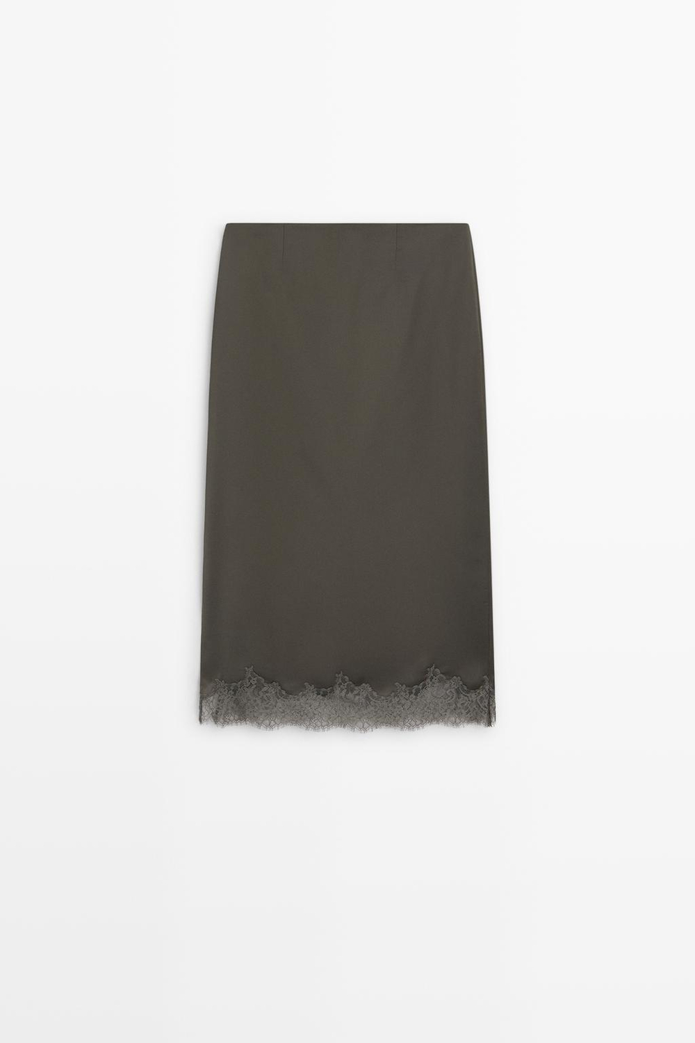 Massimo Dutti Атласная юбка миди с кружевом, серый
