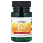 Swanson Vitamins, Фолиевая кислота и витамин B12, 30 растительных капсул