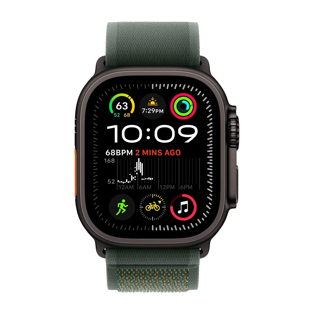 Умные часы Apple Watch Ultra 2 (2024) GPS + Cellular, 49mm, Black Titanium Case with Green Trail Loop M/L, (Зеленый)