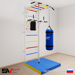 Шведская стенка Sv Sport 5405 (Турник рукоход/Брусья/Канат/Цепь/Мешок 15кг/Мат 1м)