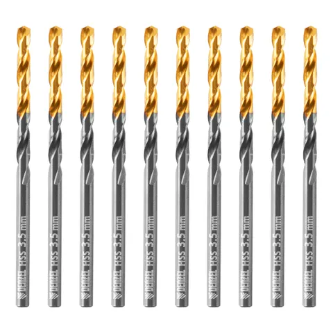 Сверло по металлу, 3,5 мм, HSS-Tin, Golden Tip, 10 шт. Denzel
