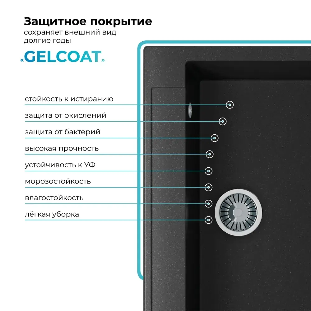 Мойка POLYGRAN ARGO-760 черный №16, смеситель COLORADO черный, доска разделочная ARGO