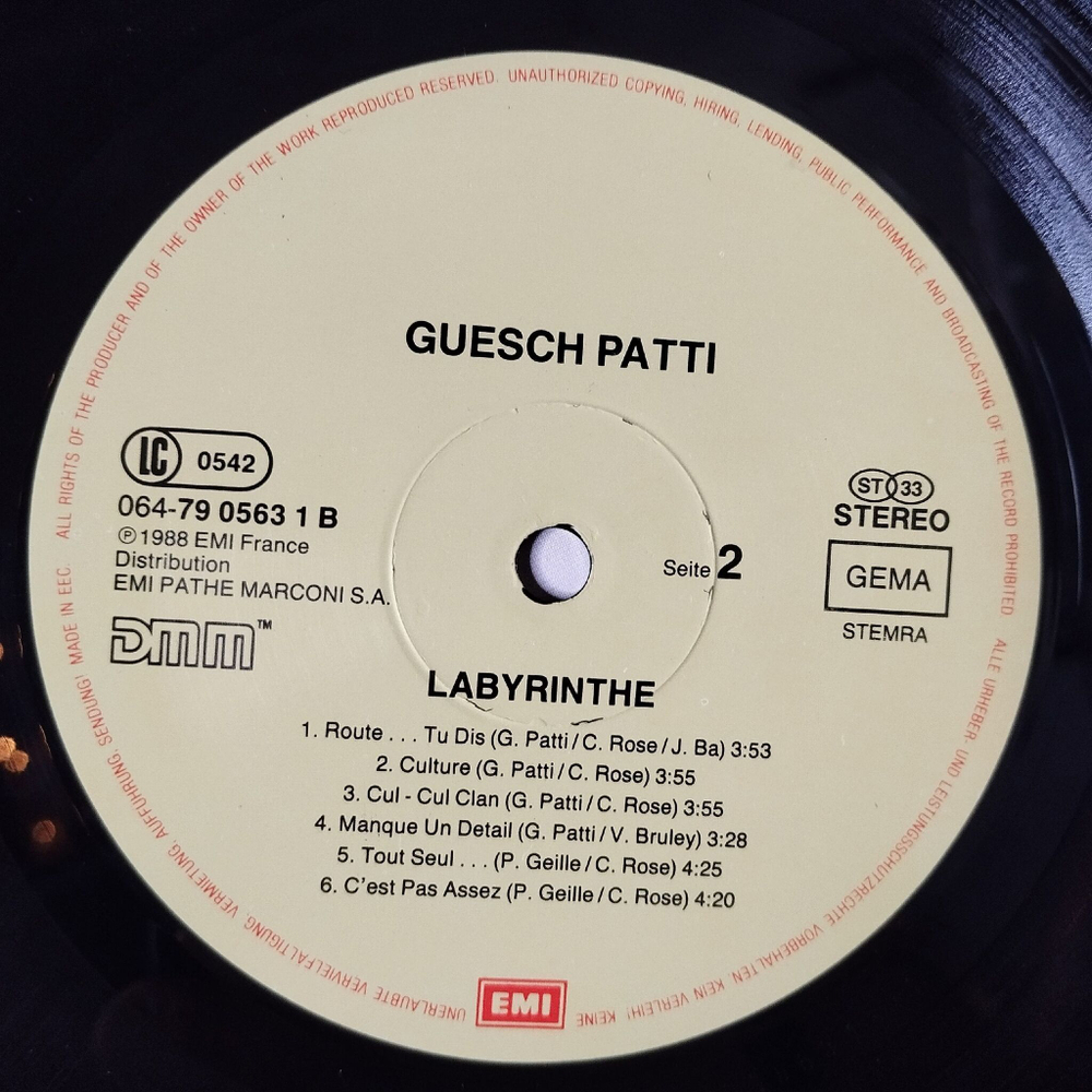 Винтажная виниловая пластинка LP Guesch Patti Labyrinthe (Germany 1988) Culture