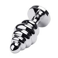 Серебристая анальная пробка-елочка 7,2см с синим кристаллом ToyFa Metal 717028-6
