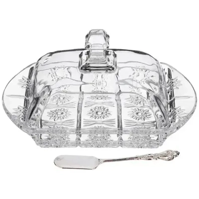 Масленка muza crystal 17,5*10,5 см. высота=9 см. + нож