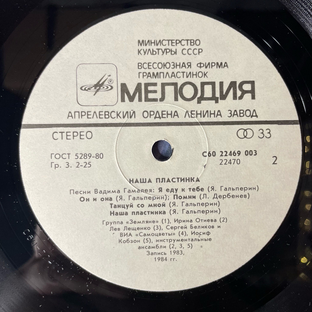 Винтажная виниловая пластинка LP Сборник Вадим Гамалея, Наша Пластинка (СССР 1985) (Земляне, Веселые Ребята, Самоцветы и др)