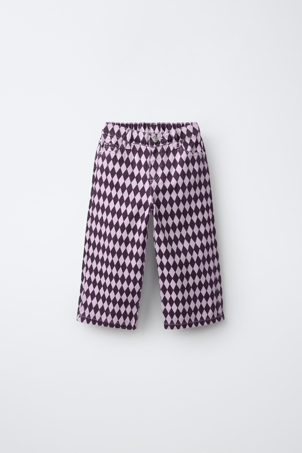 ZARA БРЮКИ WIDE LEG В РОМБ, ЛИЛОВЫЙ
